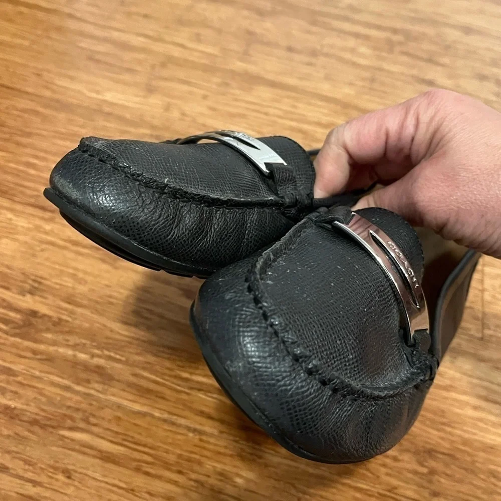 Coach Olympia Cross Grain Leather Black Slip-On Driving Loafers Shoes. Size 10